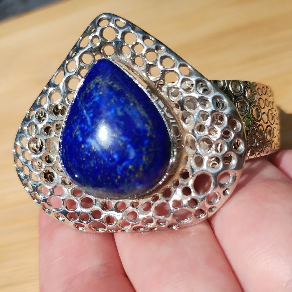 Jay King DTR mine finds, Lapis Filigree cuff bracelet 925 Sterling Silver,